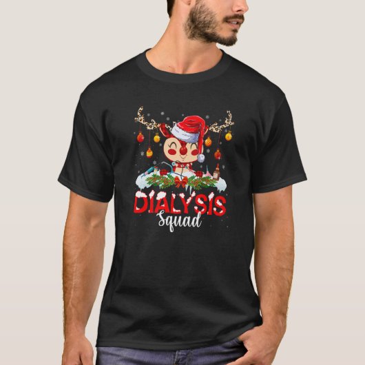 Red Plaid Reindeer Santa Hat Dialysis Squad Nurse  Tシャツ (正面)