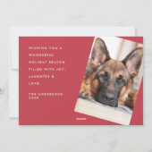 Red Plaid Ribbon Simple 2 Photo Christmas シーズンカード (裏面)