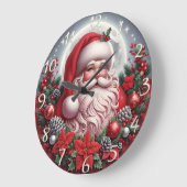 Red Plaid Santa Moon ラージ壁時計 (傾斜)