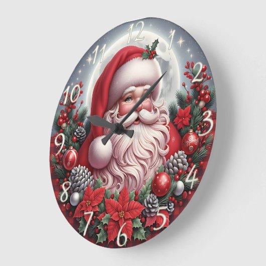 Red Plaid Santa Moon ラージ壁時計 (傾斜)