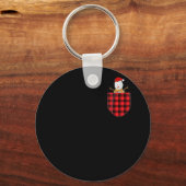 Red Plaid Snowman in Pocket Buffalo Family キーホルダー (正面)