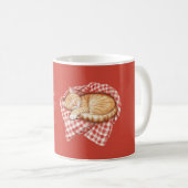 Red Plaid Stripes Blanket Orange Cat コーヒーマグカップ (正面右)