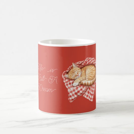 Red Plaid Stripes Blanket Orange Cat コーヒーマグカップ (中央)