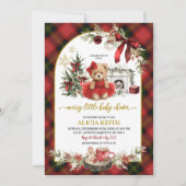 Red Plaid Tartan Christmas Luxury Bear Girl 招待状 (正面)