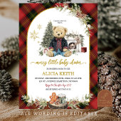 Red Plaid Tartan Christmas Luxury Boy Bear  招待状