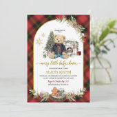Red Plaid Tartan Christmas Luxury Boy Bear  招待状 (スタンド正面)