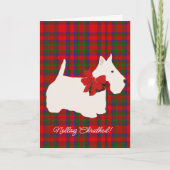 Red Plaid Tartan Scottie Greeting シーズンカード (正面)