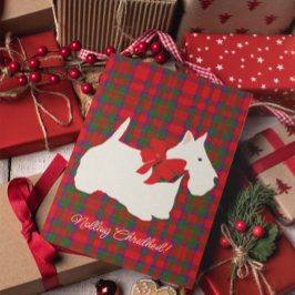 Red Plaid Tartan Scottie Greeting シーズンカード
