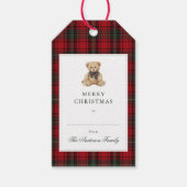 Red Plaid Teddy Bear Christmas ギフトタグ (正面)