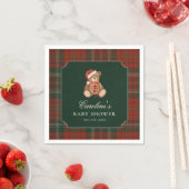 Red Plaid Teddy Bear Christmas Baby Shower Napkins スタンダードカクテルナプキン (インサイチュ)