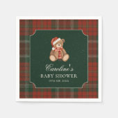 Red Plaid Teddy Bear Christmas Baby Shower Napkins スタンダードカクテルナプキン (正面)