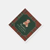 Red Plaid Teddy Bear Christmas Baby Shower Napkins スタンダードカクテルナプキン (角)