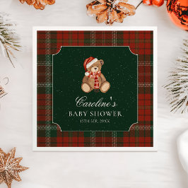 Red Plaid Teddy Bear Christmas Baby Shower Napkins スタンダードカクテルナプキン
