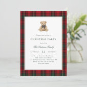 Red Plaid Teddy Bear Christmas Party 招待状 (スタンド正面)