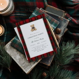 Red Plaid Teddy Bear Christmas Party 招待状