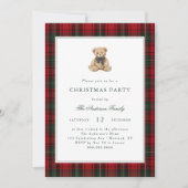 Red Plaid Teddy Bear Christmas Party 招待状 (正面)