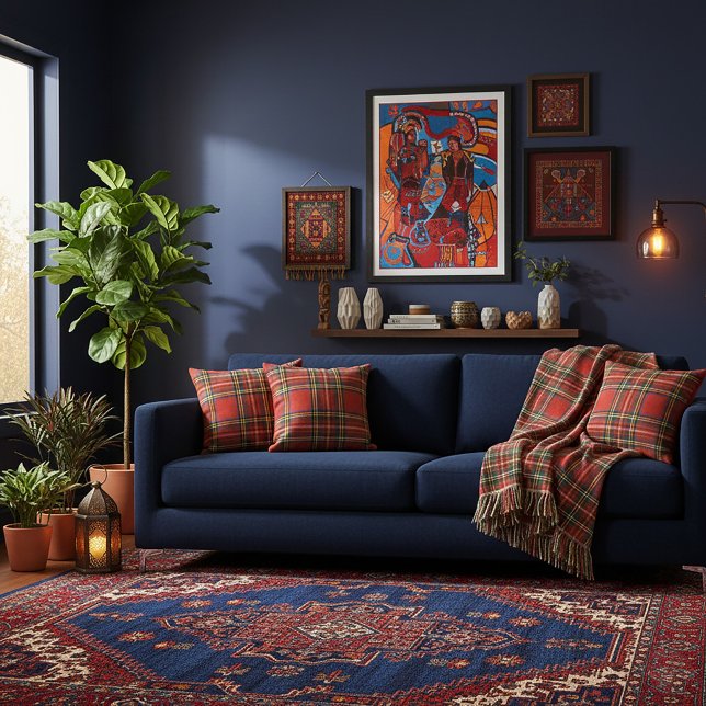 Red Plaid Throw Pillow アウトドアクッション (クリエイターアップロード済み)