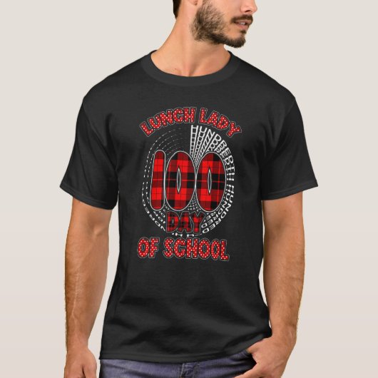 Red Plaid Typography 100th day of School Lunch Lad Tシャツ (正面)