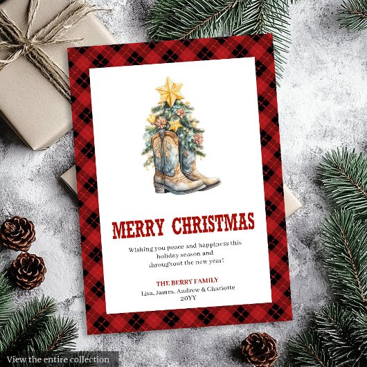 Red Plaid Western Buffalo Holiday Greeting Card シーズンカード