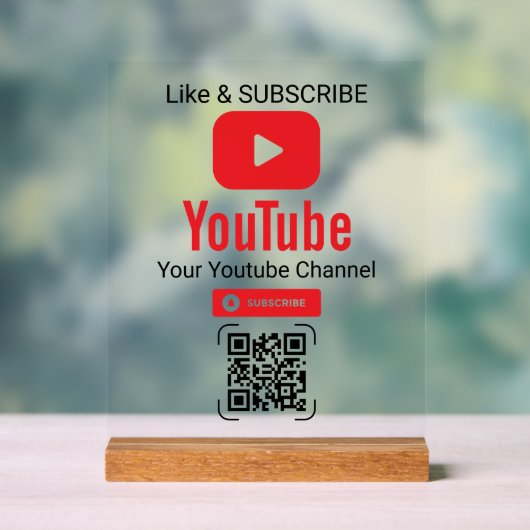 Red Play Button YouTube Channel QR Code アクリルサイン (ニュートラル)