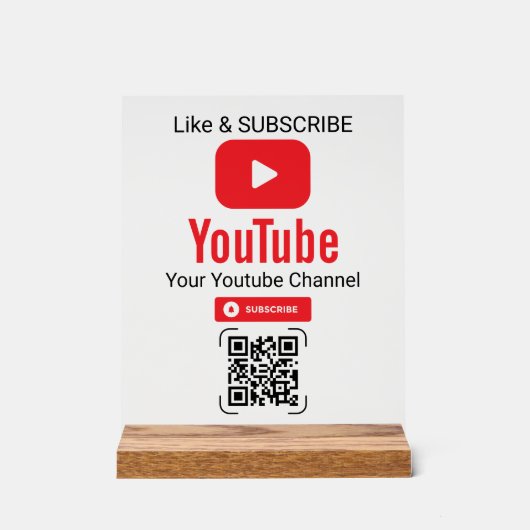 Red Play Button YouTube Channel QR Code アクリルサイン (正面)