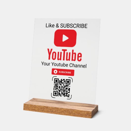 Red Play Button YouTube Channel QR Code アクリルサイン (傾斜)