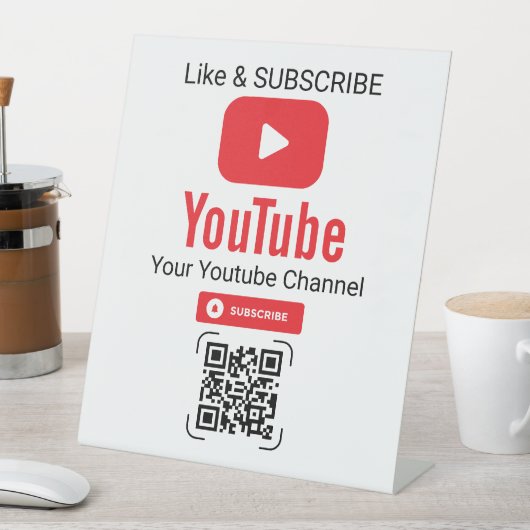 Red Play Button YouTube Subscribe QR Code White 台座サイン (インサイチュ)