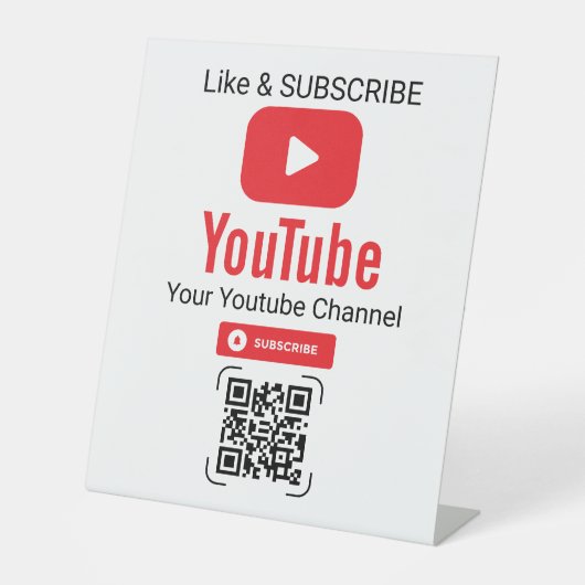 Red Play Button YouTube Subscribe QR Code White 台座サイン (正面)