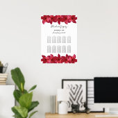 Red Plumeria Frangipani Wedding Seating Chart ポスター (ホームオフィス)