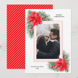 Red PoinsettiaとPinesクリスマスフォト シーズンカード