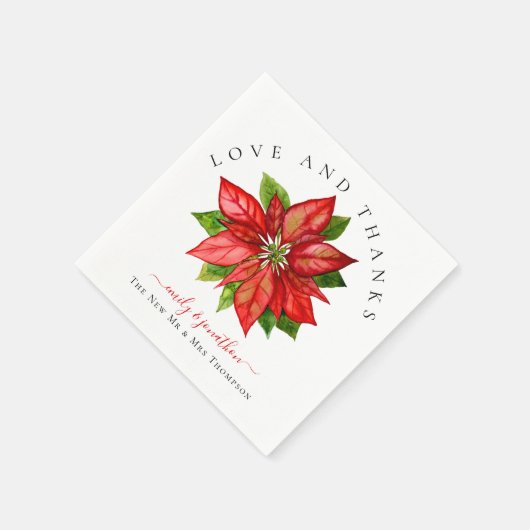 Red Poinsettiaクリスマスの名前を付けてく結婚ださい スタンダードカクテルナプキン (角)