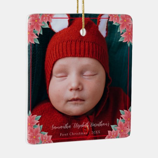 Red Poinsettiaクリスマスパーソナライズされた写真 セラミックオーナメント (右)