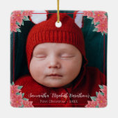 Red Poinsettiaクリスマスパーソナライズされた写真 セラミックオーナメント (裏面)
