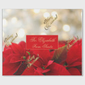 Red Poinsettiaクリスマスフローラフェイク金ゴールドスクリプト ラッピングペーパー (フラット)