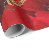 Red Poinsettiaクリスマスフローラフェイク金ゴールドスクリプト ラッピングペーパー (ロールコーナー)