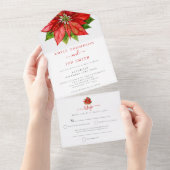 Red Poinsettiaゲストアドレス結婚クリスマス オールインワン招待状 (貼ってはがせる)