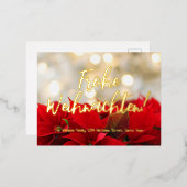 Red Poinsettiaドイツのクリスマスフロヘ・ワイヒナテン 箔シーズンポストカード (正面/裏面)