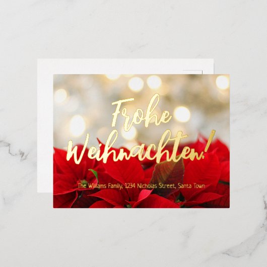 Red Poinsettiaドイツのクリスマスフロヘ・ワイヒナテン 箔シーズンポストカード (正面/裏面)