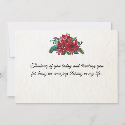 Red Poinsettiaバイブル感動的聖句クリスマス サンキューカード (裏面)