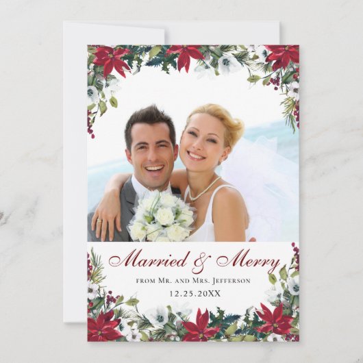 Red Poinsettiaフローラクリスマス写真ありがとう サンキューカード (正面)