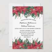 Red Poinsettiaフローラ冬のクリスマス結婚の請求書 招待状 (正面)
