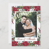 Red Poinsettiaフローラ結婚写真のサンキューカード サンキューカード (正面)