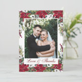 Red Poinsettiaフローラ結婚写真のサンキューカード サンキューカード (スタンド正面)