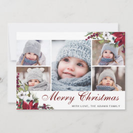 Red Poinsettiaフローラ5 PHOTOクリスマスカード サンキューカード