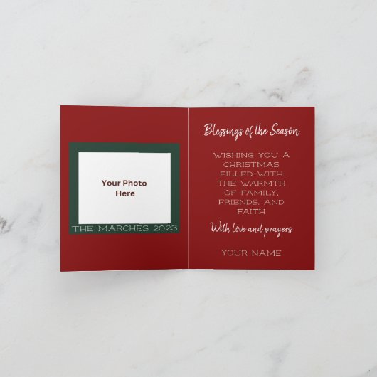 Red Poinsettia写真とフェスティバルファクトクリスマス カード (内部)