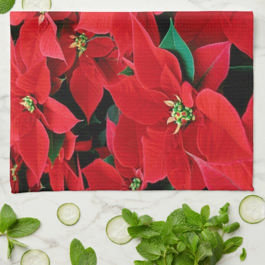 Red Poinsettia キッチンタオル (折り畳み)