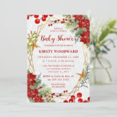 Red Poinsettia & Berry Winter Floral Baby Shower 招待状 (スタンド正面)