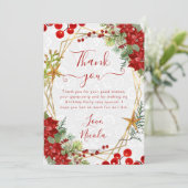 Red Poinsettia & Berry Winter Floral Birthday サンキューカード (スタンド正面)