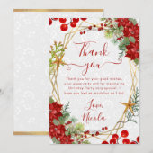 Red Poinsettia & Berry Winter Floral Birthday サンキューカード (正面/裏面)