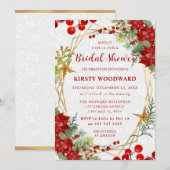 Red Poinsettia & Berry Winter Floral Bridal Shower 招待状 (正面/裏面)